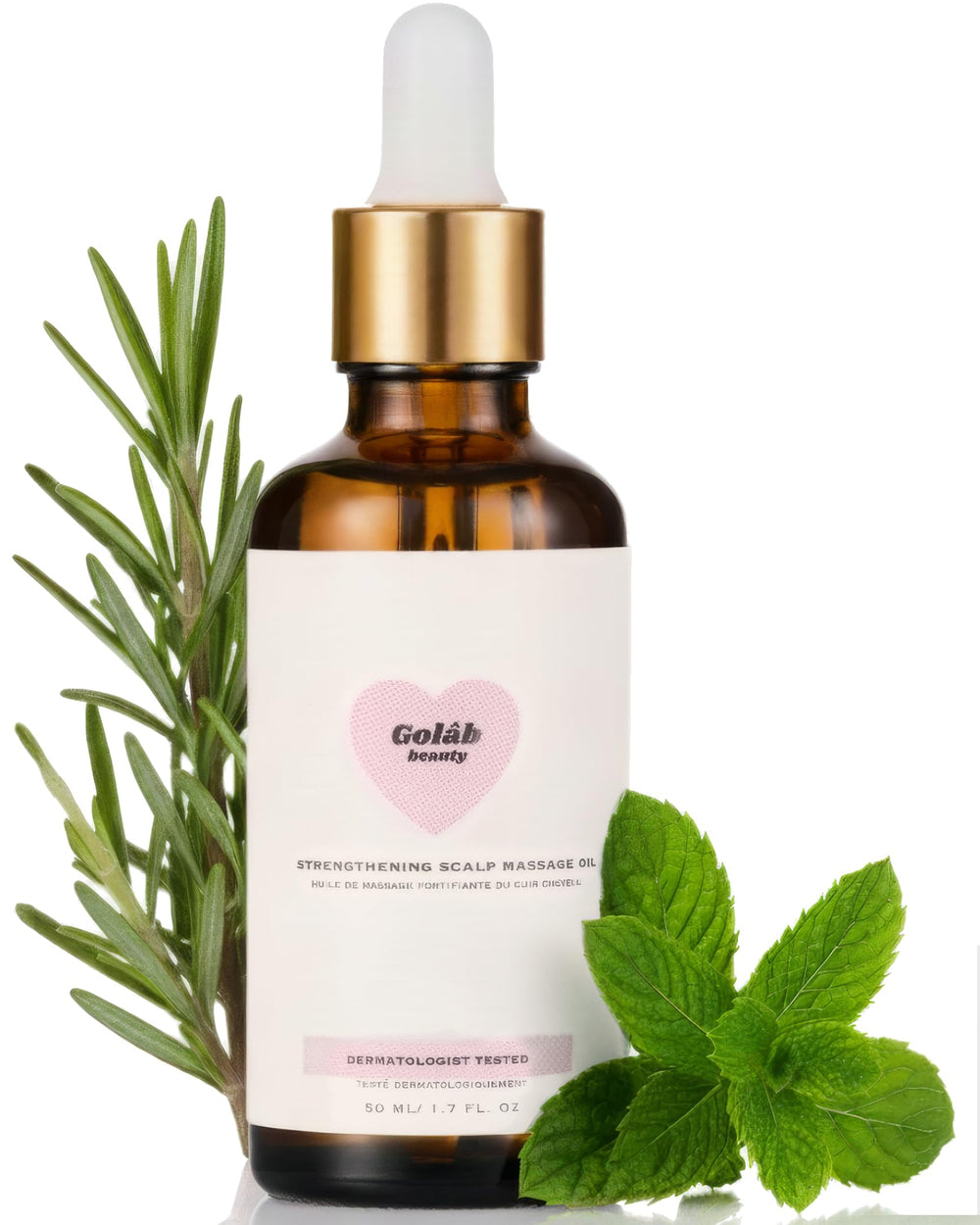 Golab Beauty rosemary scalp treatment bottle showing a refreshing botanical formula for nourished hair.