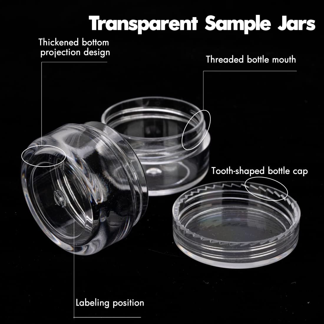 GOLACKY 50-count clear jars with labels for organized travel storage