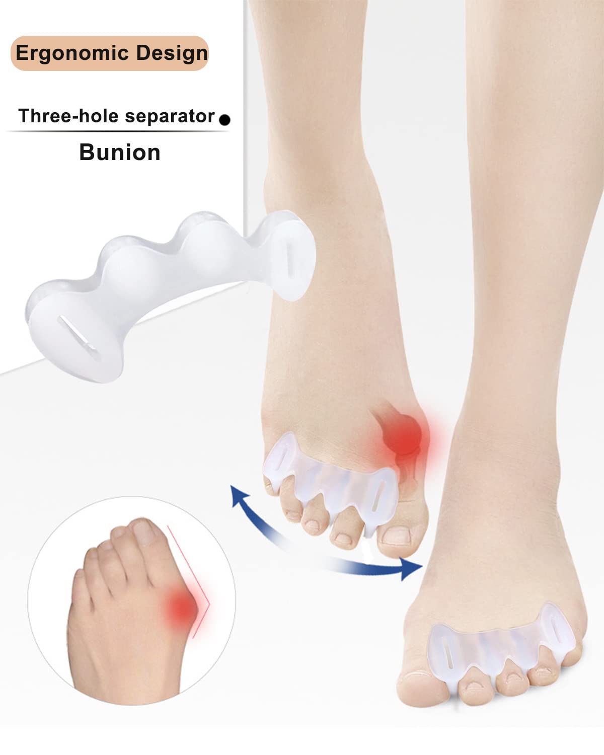 Golbylicc toe straighteners worn on foot to reduce rubbing