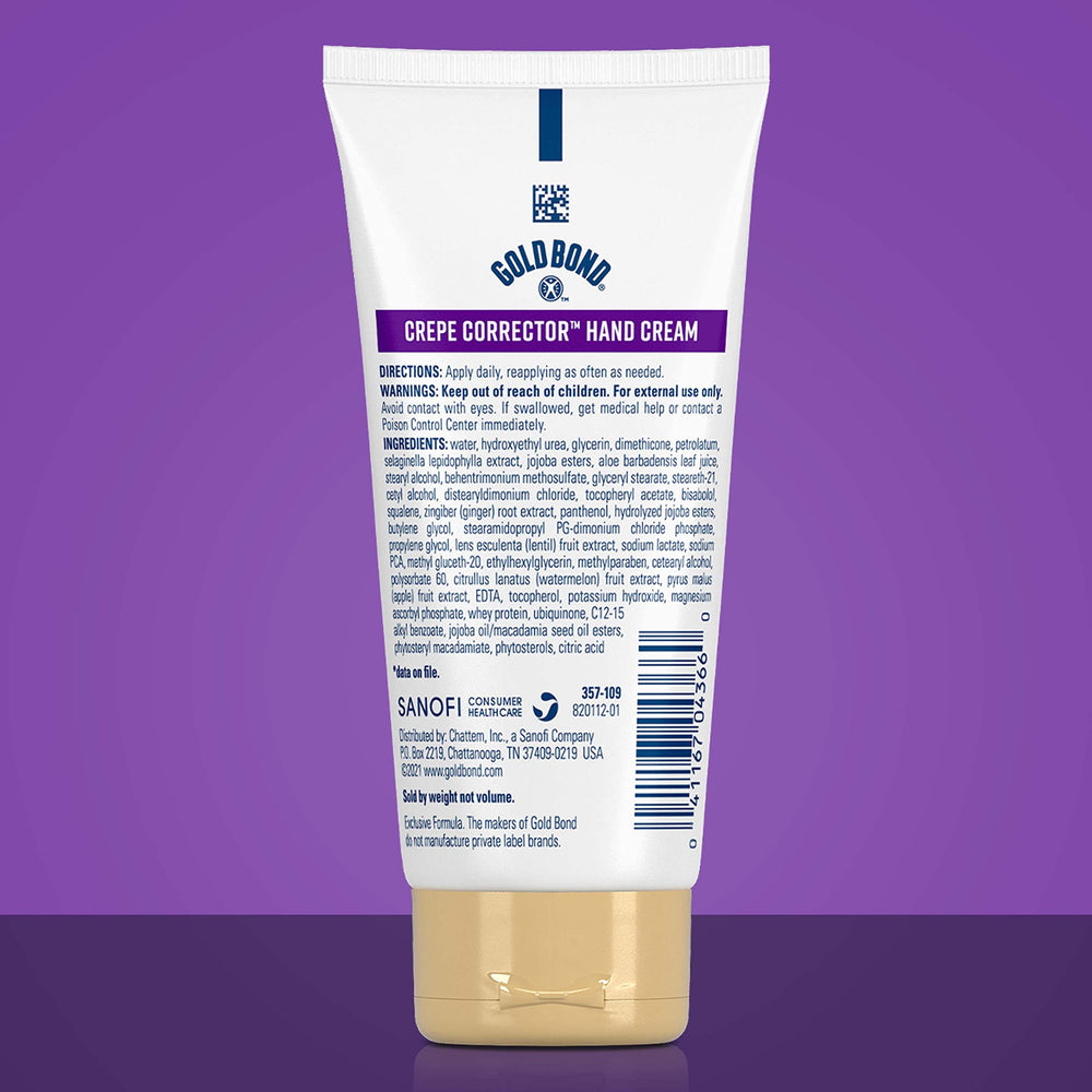 Crepe Corrector hand cream smooths crepey skin on hands with Gold Bond.