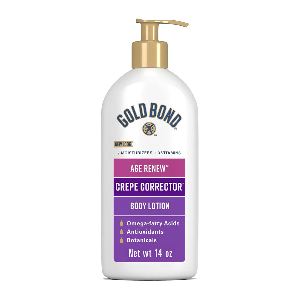Gold Bond Age Renew Crepe Corrector, botella de loción corporal para hidratación diaria.