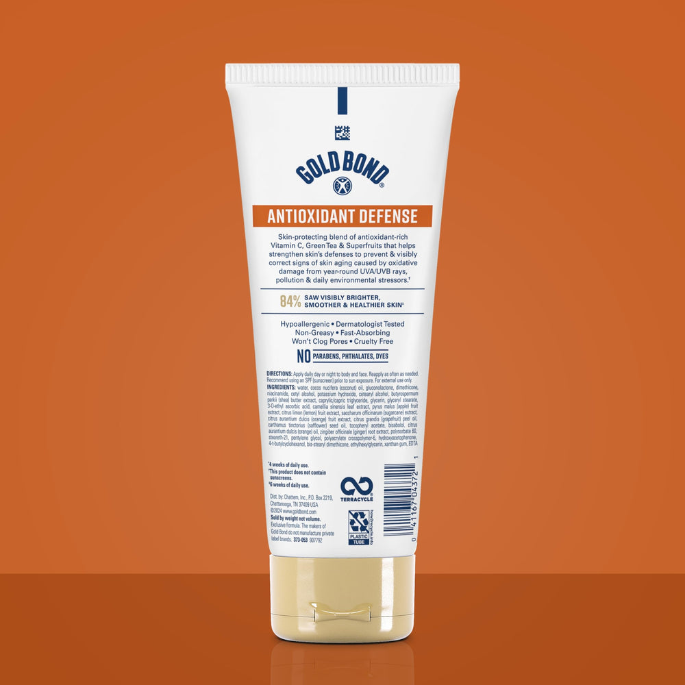 Gold Bond Age Renew ingredients include vitamin C, green tea, and superfruits.