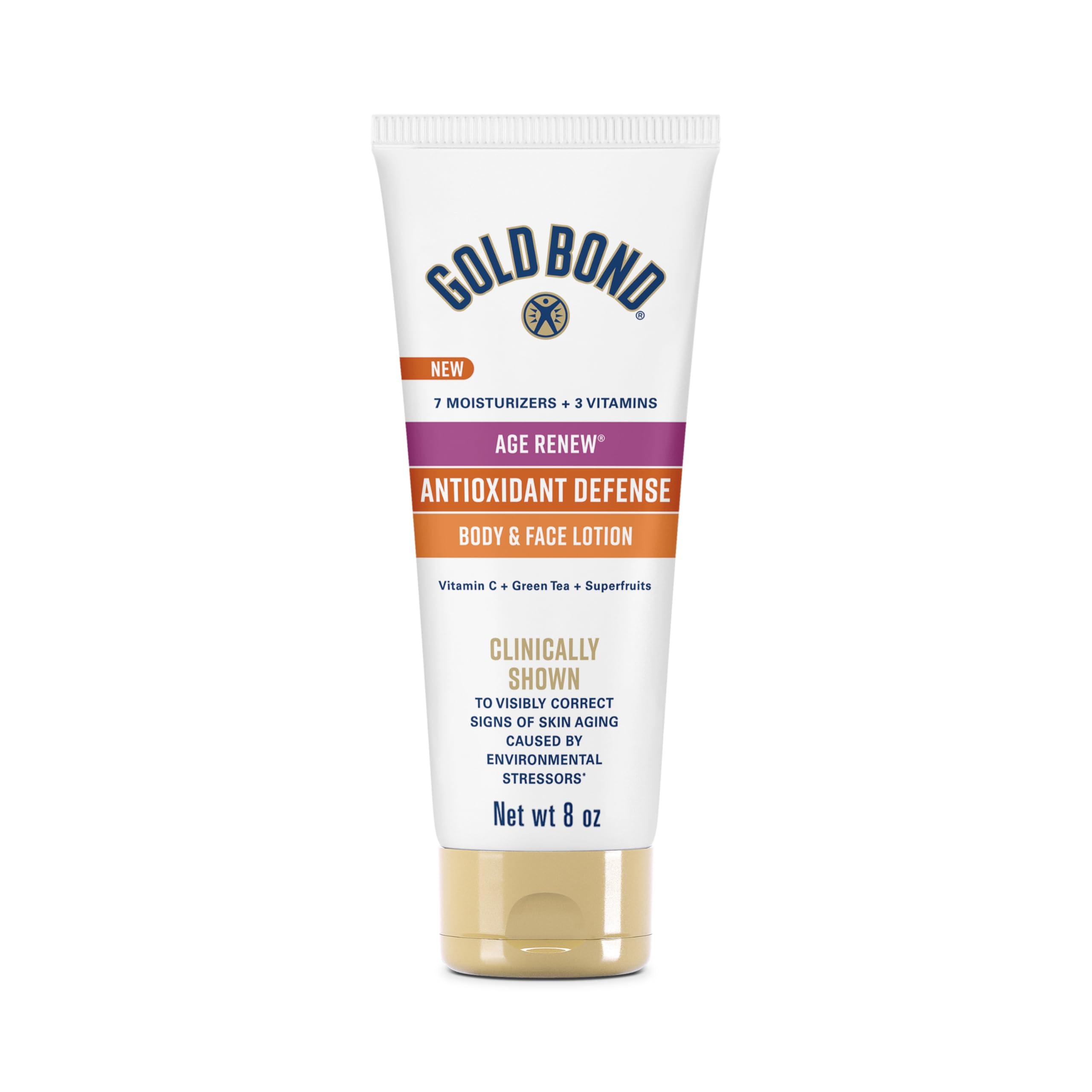 Gold Bond Age Renew lotion bottle for daily facial and body hydration.