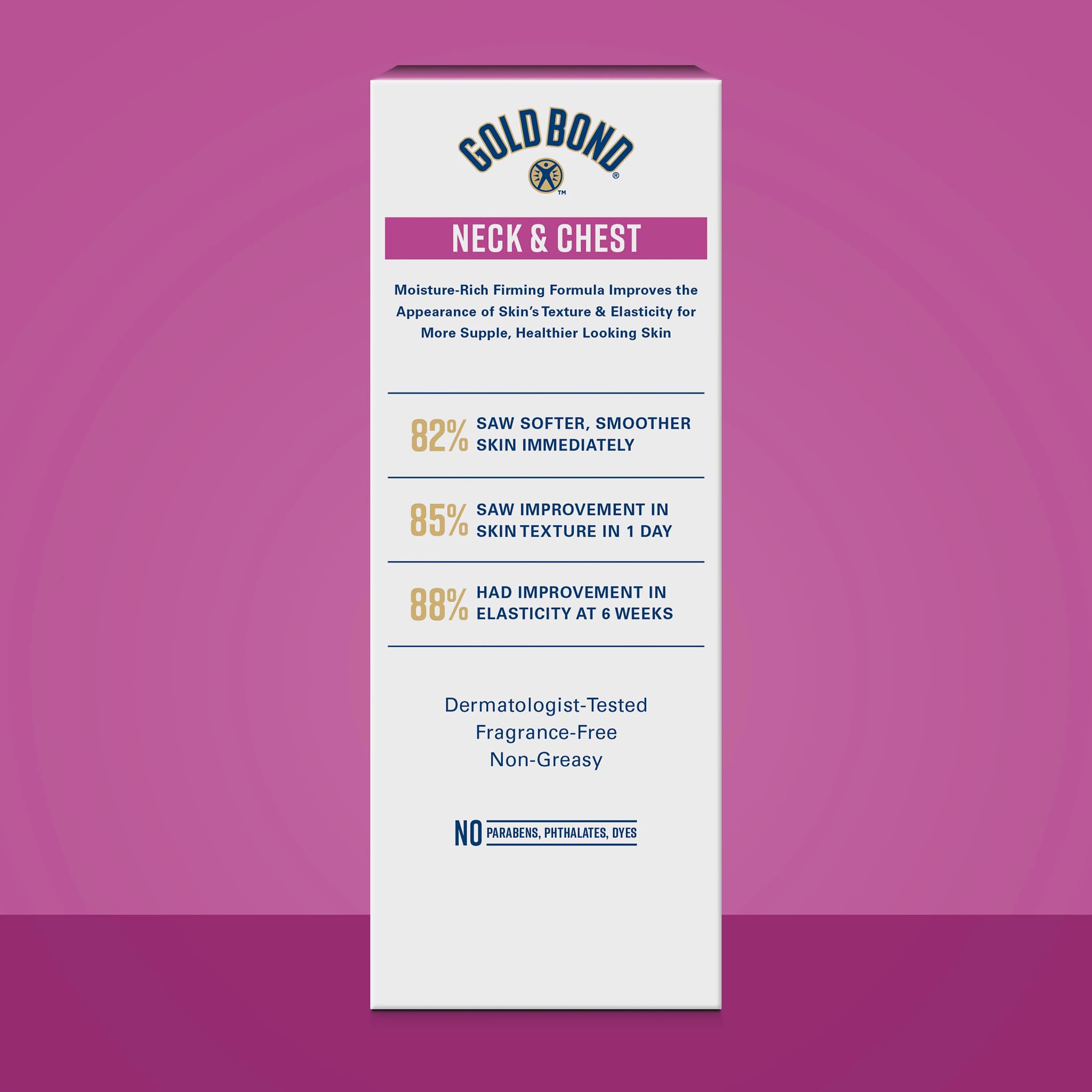 Gold Bond Age Renew Neck Chest Cream pack of 3 on vanity for easy access.