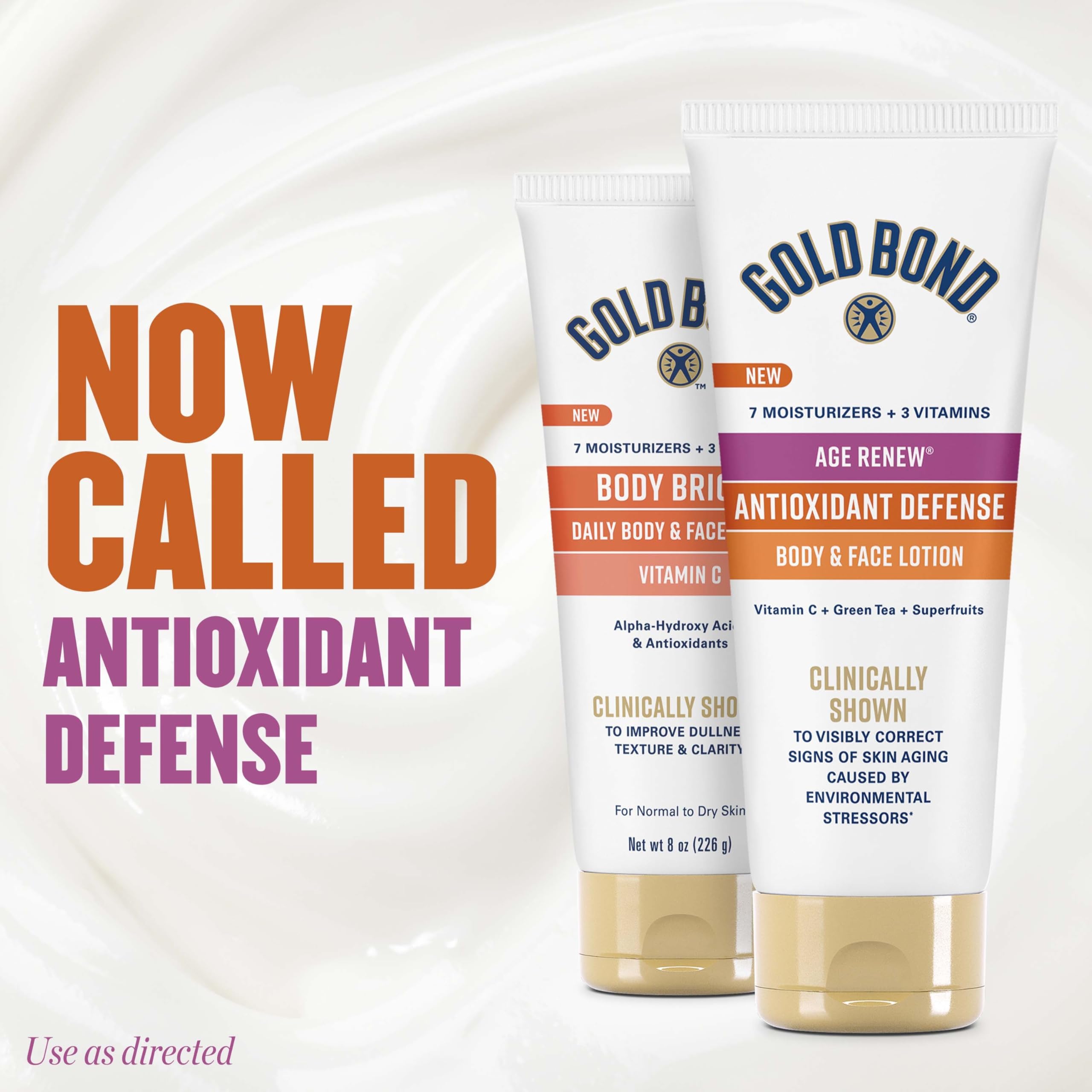 Gold Bond Age Renew texture close-up highlights fast-absorbing nongreasy formula.