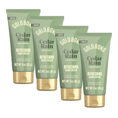 Gold Bond Cedar Rain crema manos 4-pack muestra hidratación duradera para uso diario.