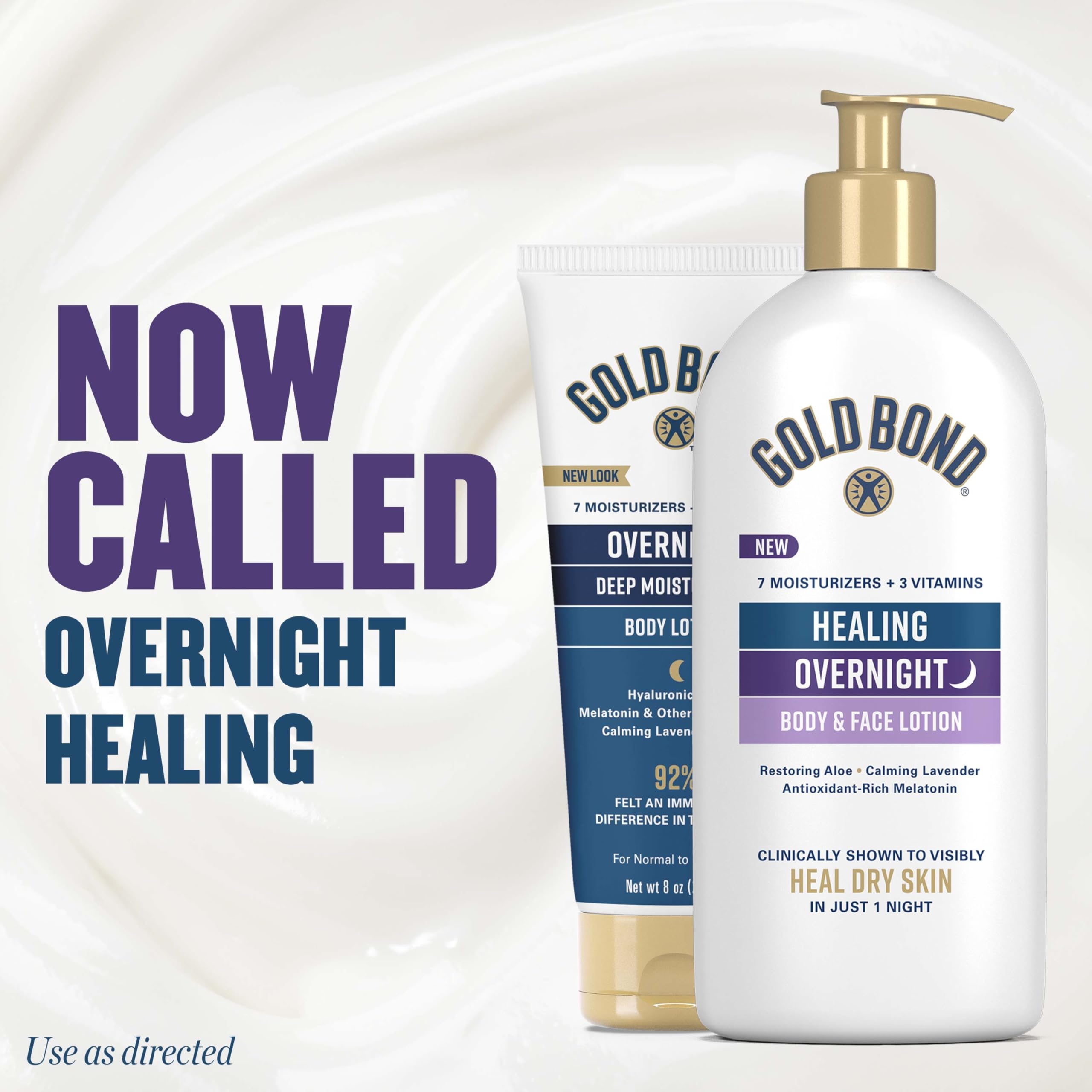 Gold Bond Healing Overnight Lotion application on arms delivering deep overnight moisture