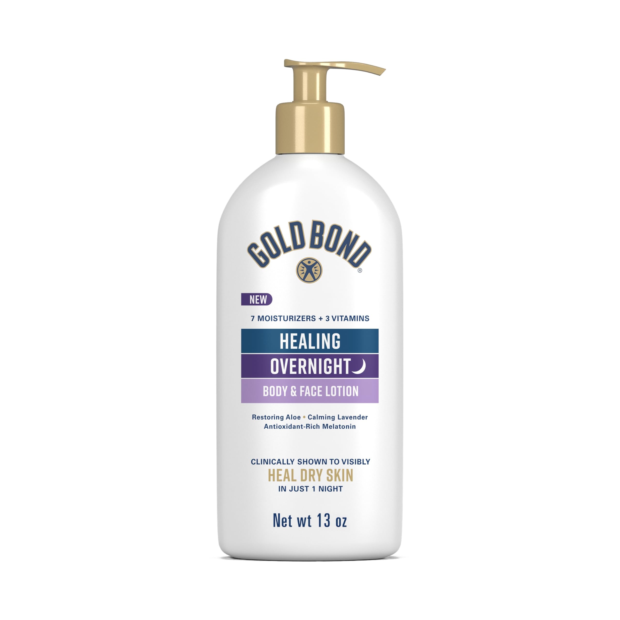 Gold Bond Healing Overnight Lotion bottle with lavender scent for night-time hydration