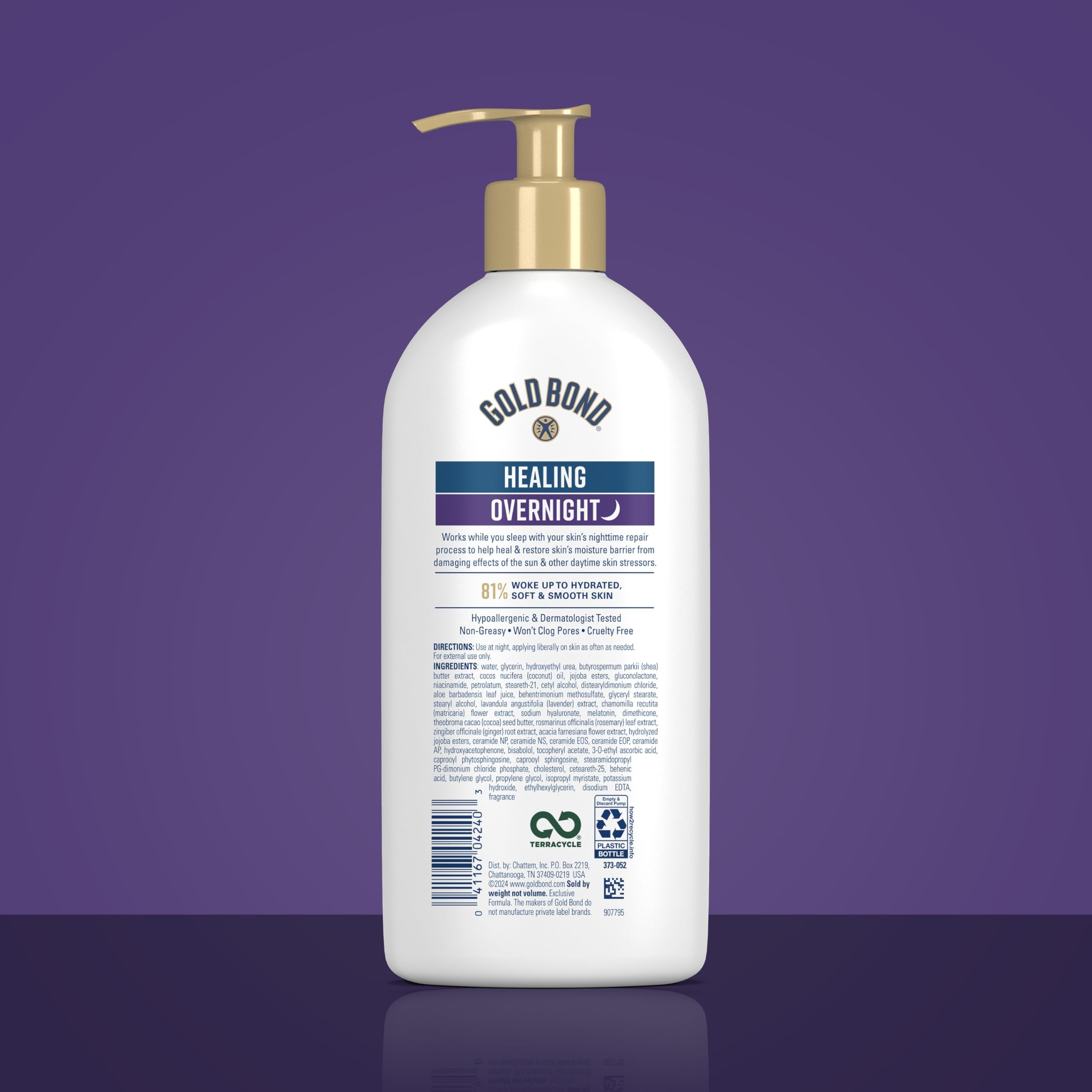 Gold Bond Healing Overnight Lotion creamy texture close-up ready to absorb