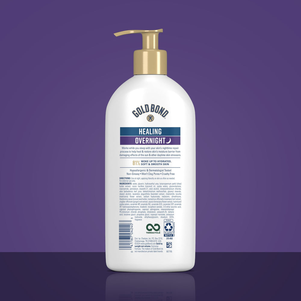 Gold Bond Healing Overnight Lotion creamy texture close-up ready to absorb