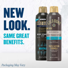 Gold Bond Hombres Essentials Nightfall, polvo corporal en spray, protección contra la humedad.