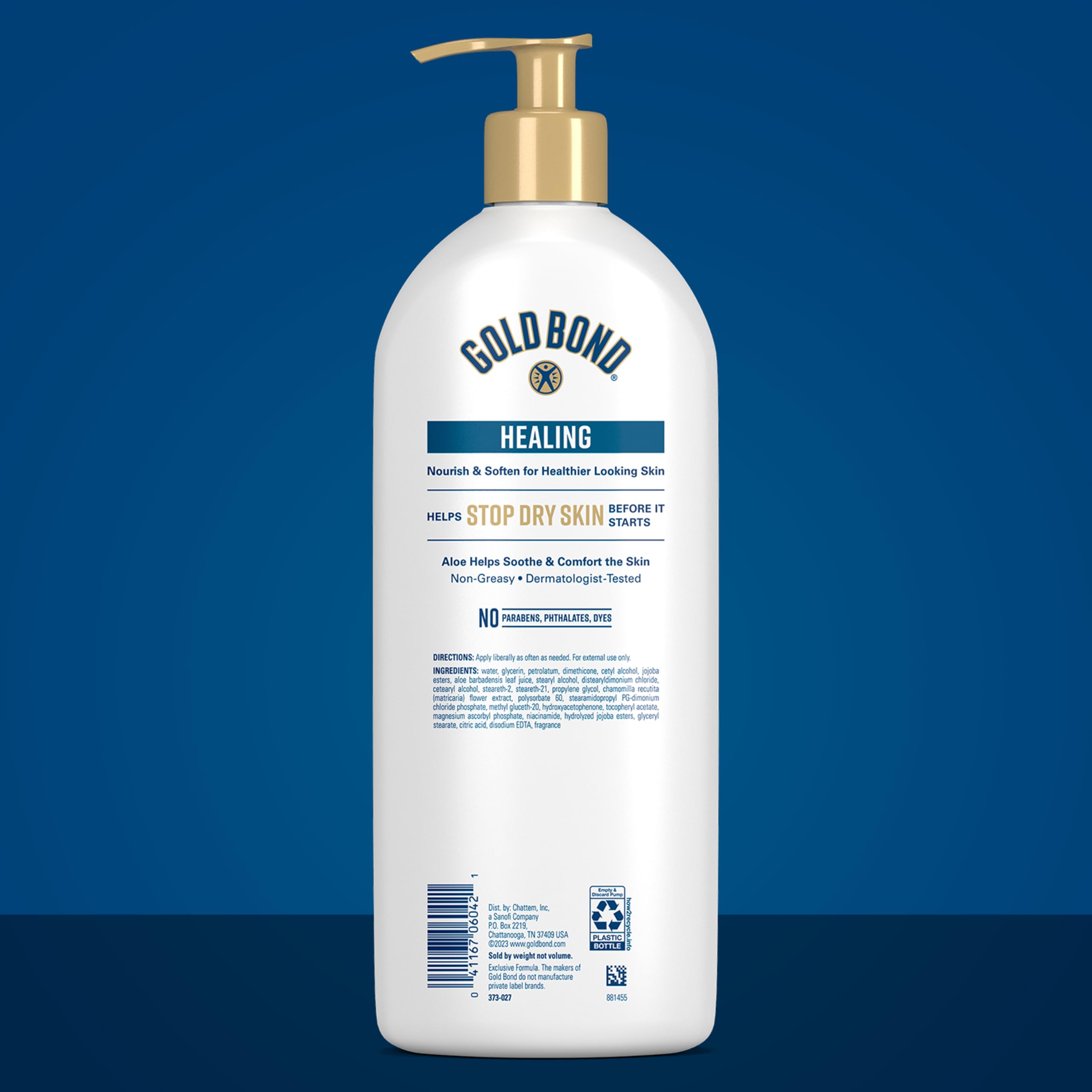 Gold Bond loción de rápida absorción con aloe para piel suave al instante.