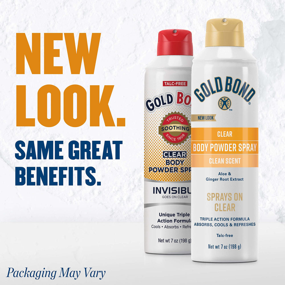 Gold Bond No Mess Clear Spray, dirección de aplicación en cualquier dirección para comodidad.