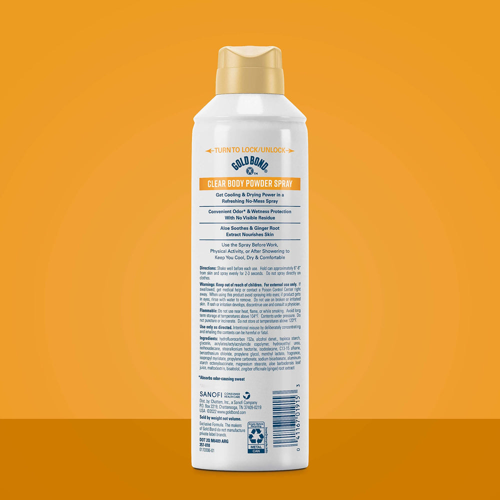 Gold Bond Clear Spray, efecto visible sin dejar residuos blancos en la piel.