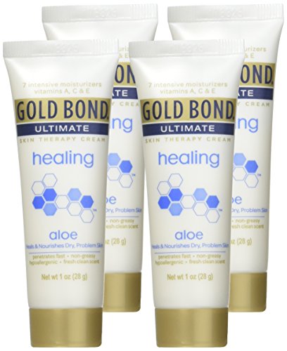 Gold Bond Ultimate Healing Lotion Aloe 1oz front label showcases rich moisture for dry skin.