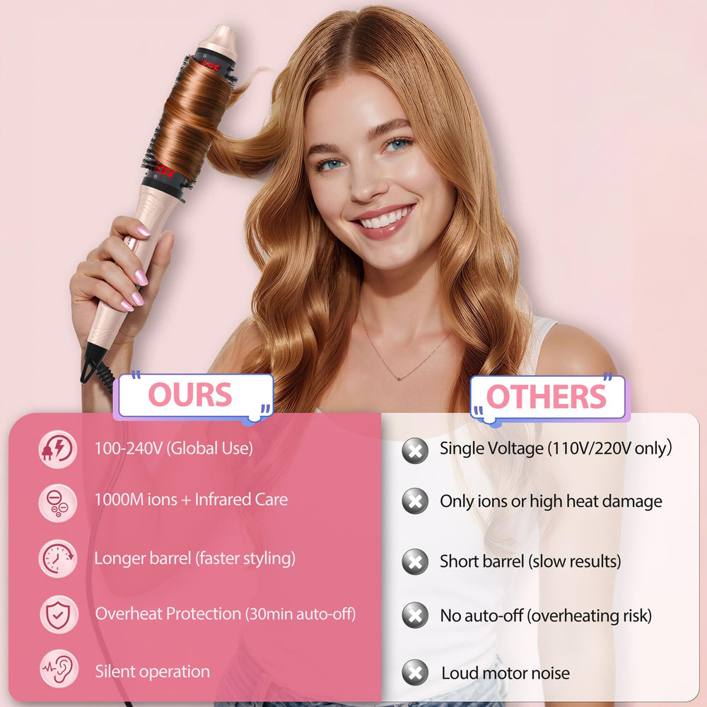 GOLD TIME curling-and-straightening brush creates versatile looks.