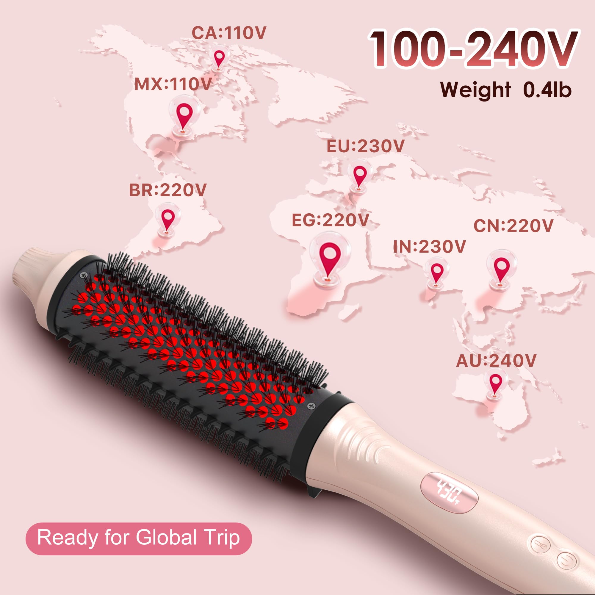 GOLD TIME dual voltage travel-ready brush for overseas styling.