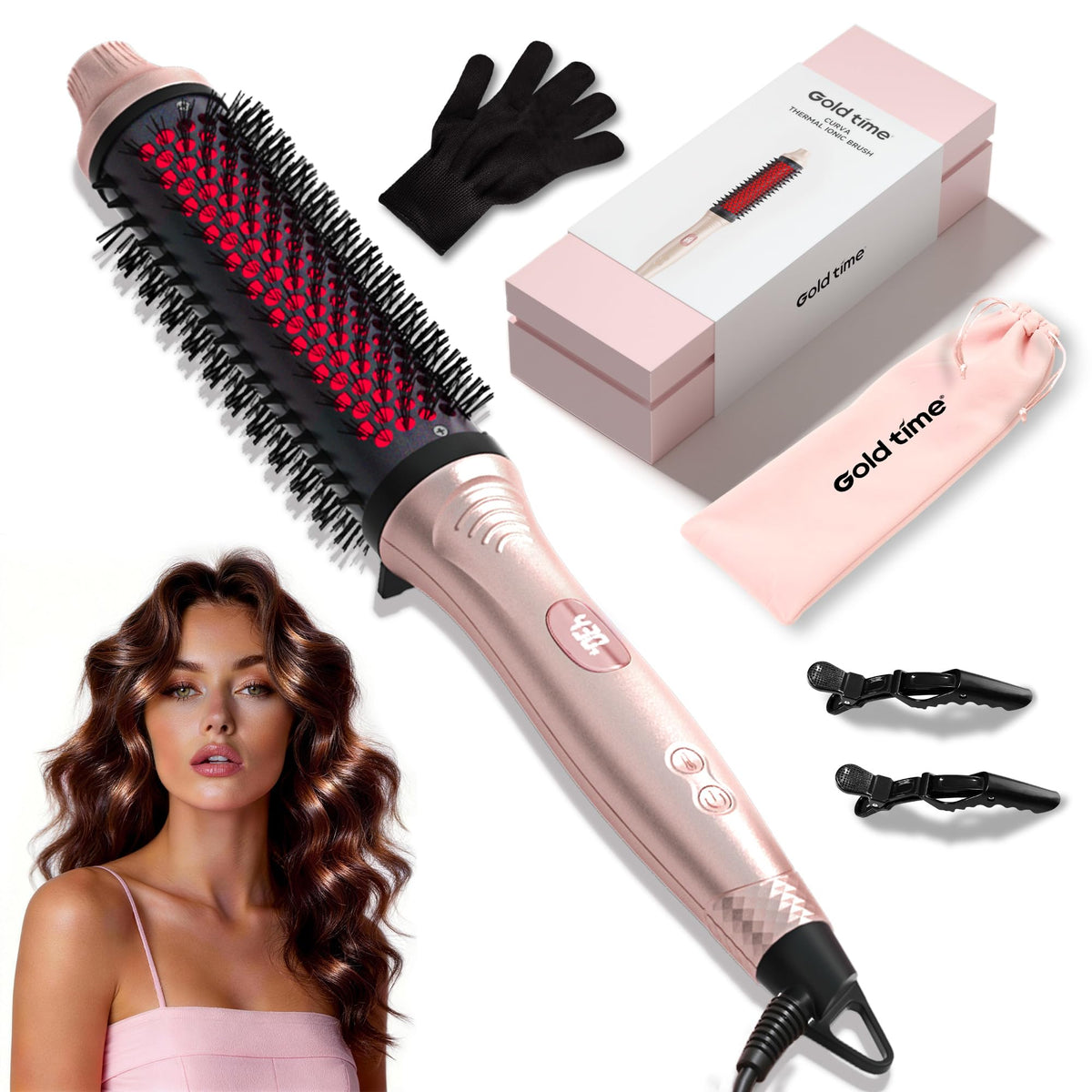 GOLD TIME infrared thermal brush with 1.65-inch barrel for fast, smooth blowouts.