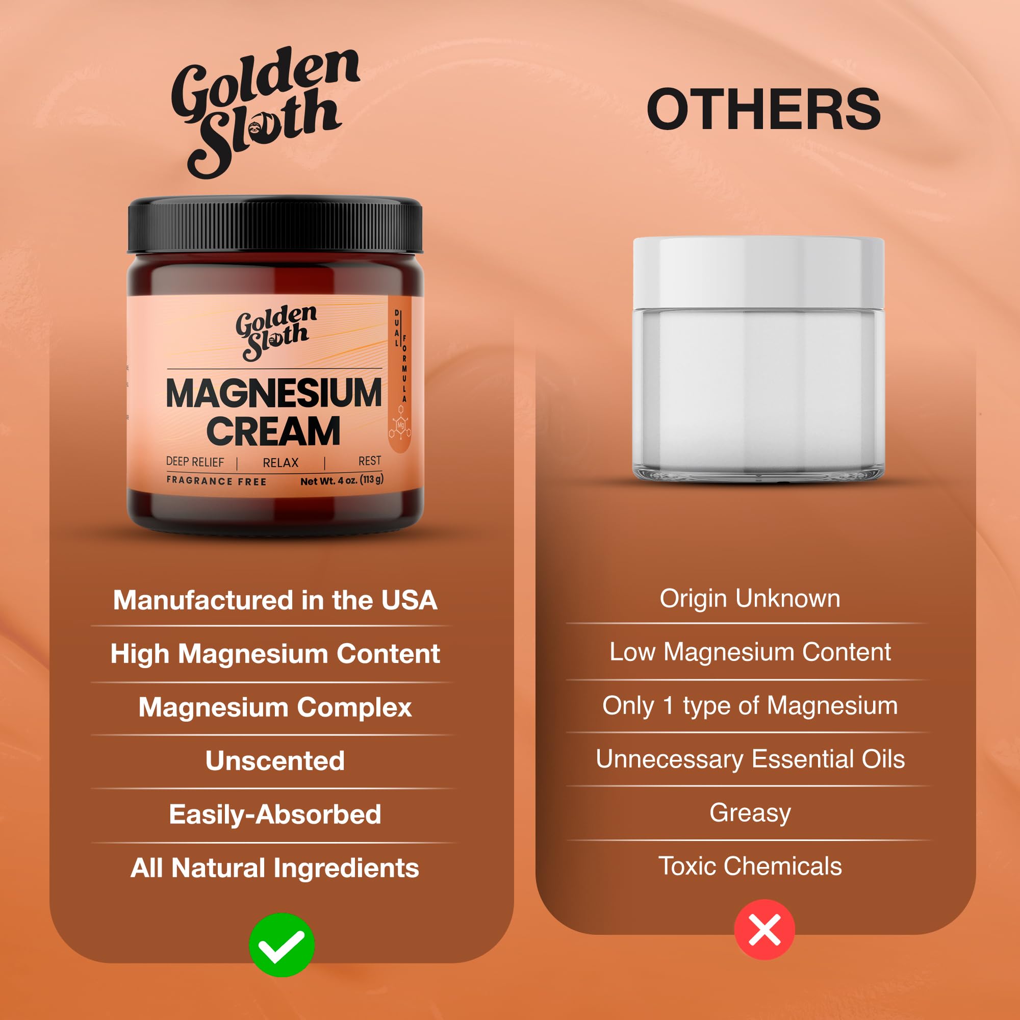 Golden Sloth Crema magnesio sin fragancia para piel sensible