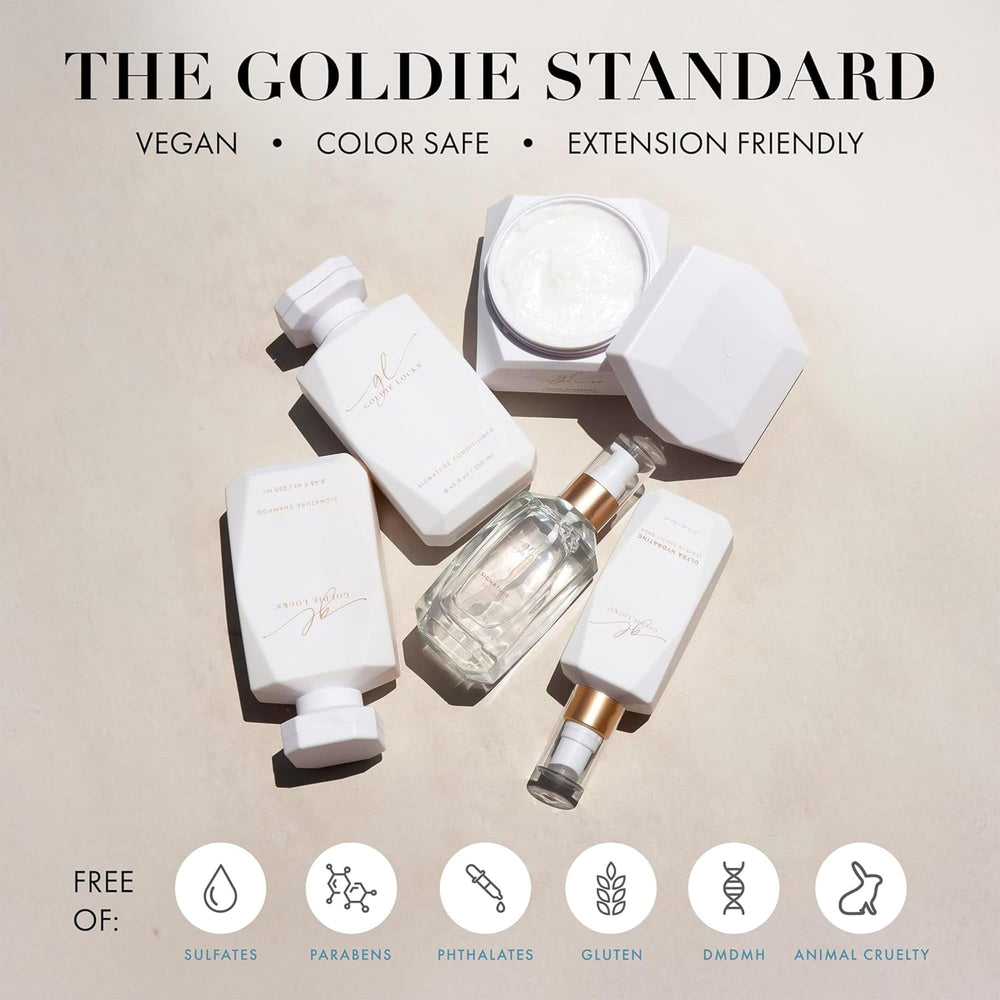 Goldie Locks Blow Dry Spray mist-application 6-8 inches for controlled layering.