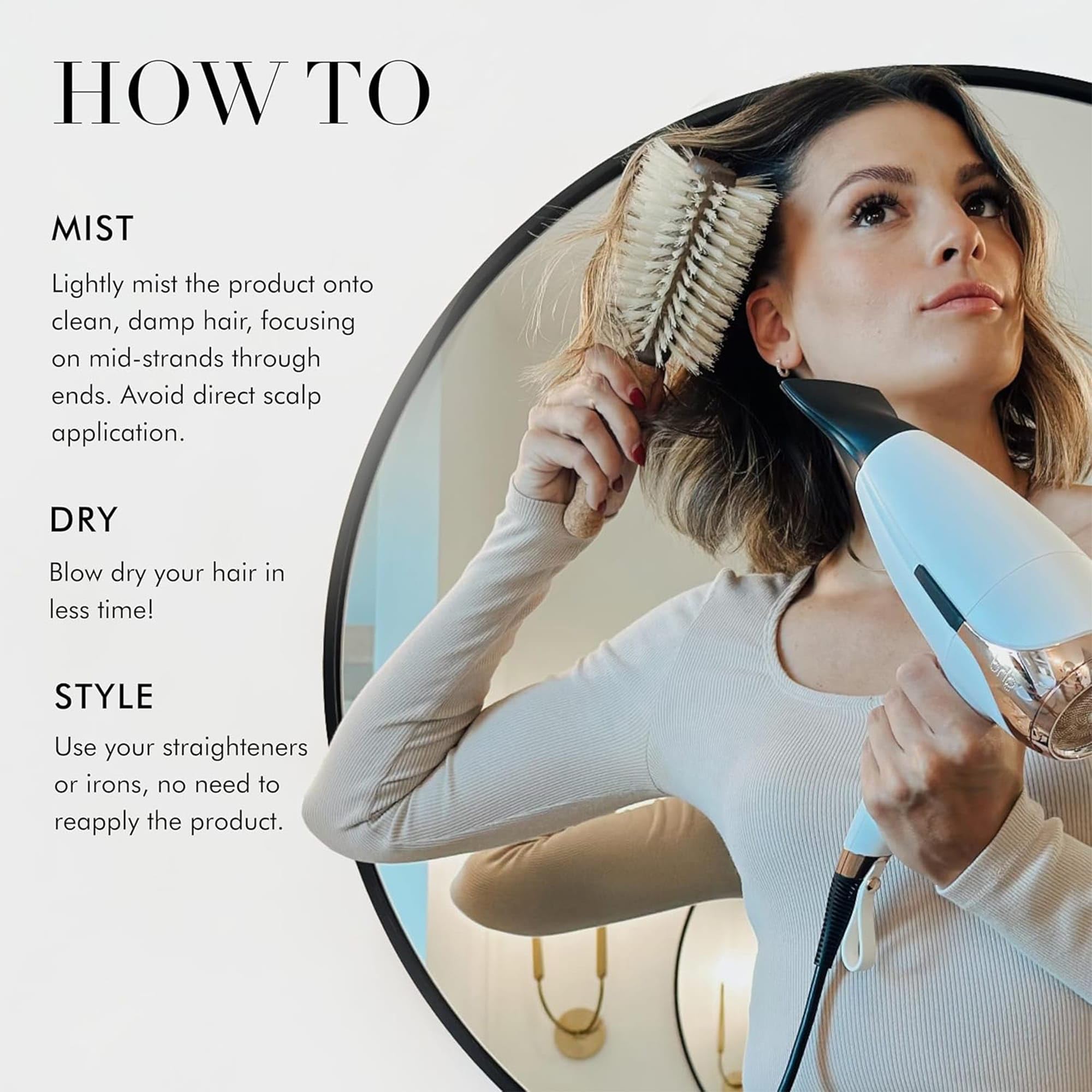 Goldie Locks Blow Dry Spray style-memory support locks in shape and volume.