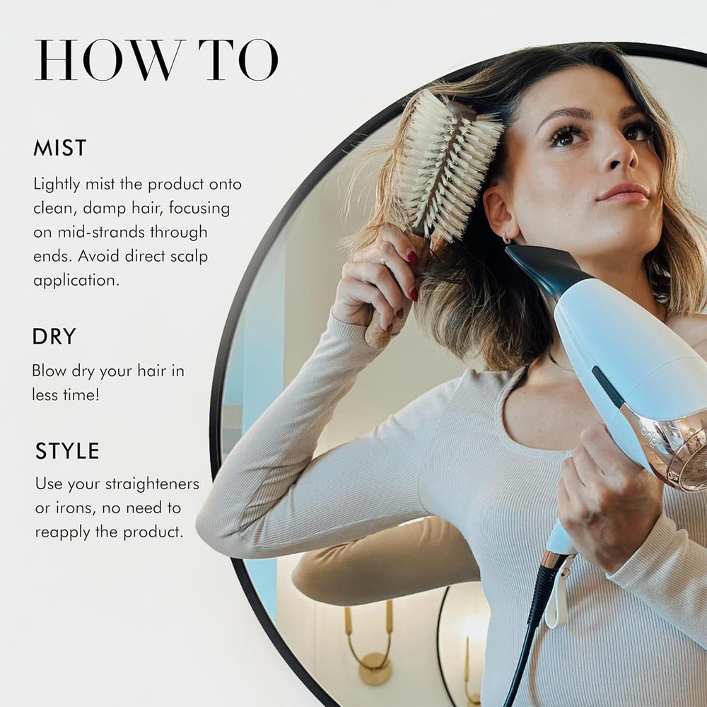 Goldie Locks Blow Dry Spray style-memory support locks in shape and volume.