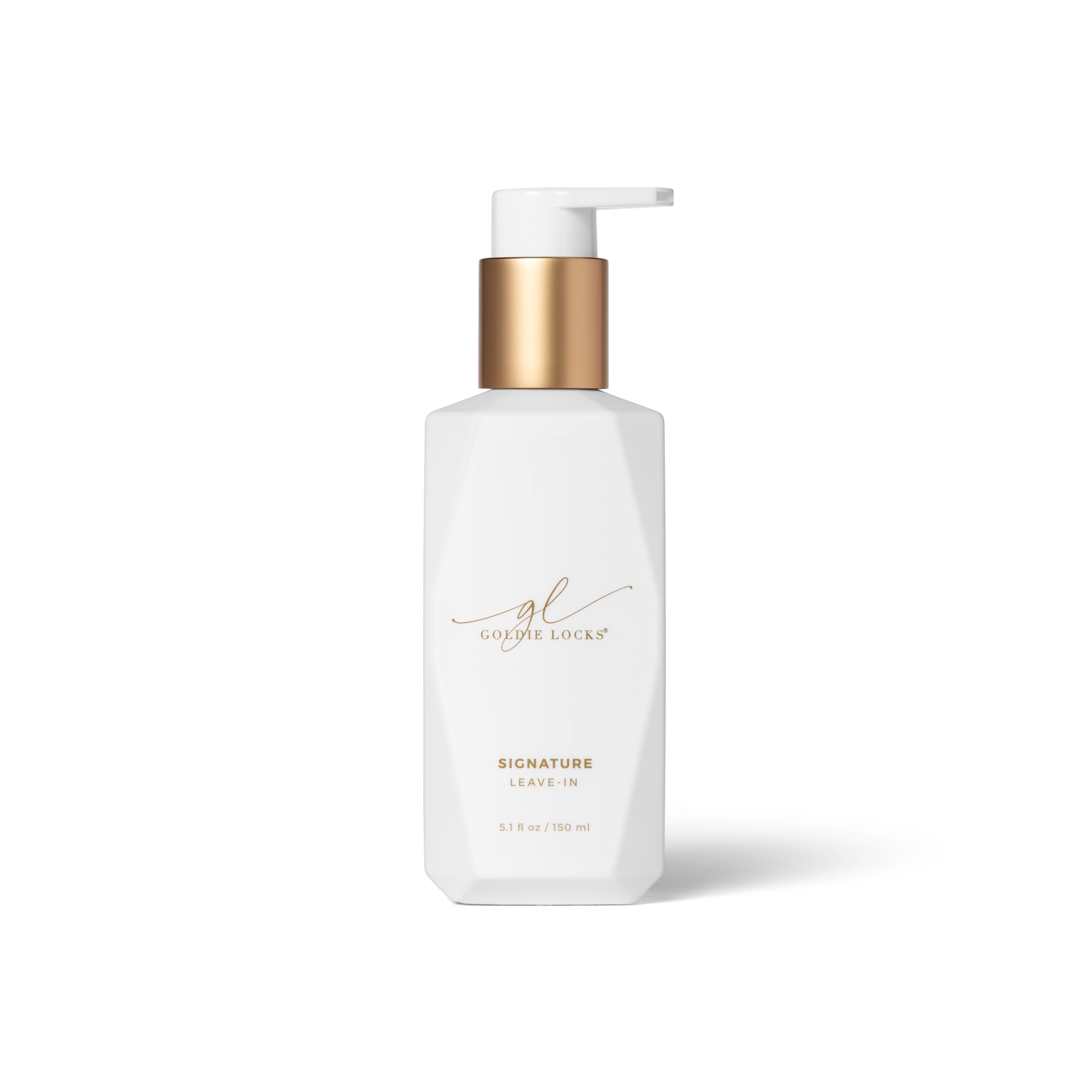 Goldie Locks Signature Leave-In Conditioner bottle pour for quick detangling and hydration.