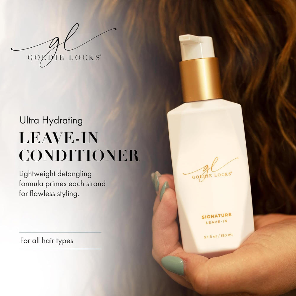 Goldie Locks Signature Leave-In Conditioner detangled-hair ready for styling.