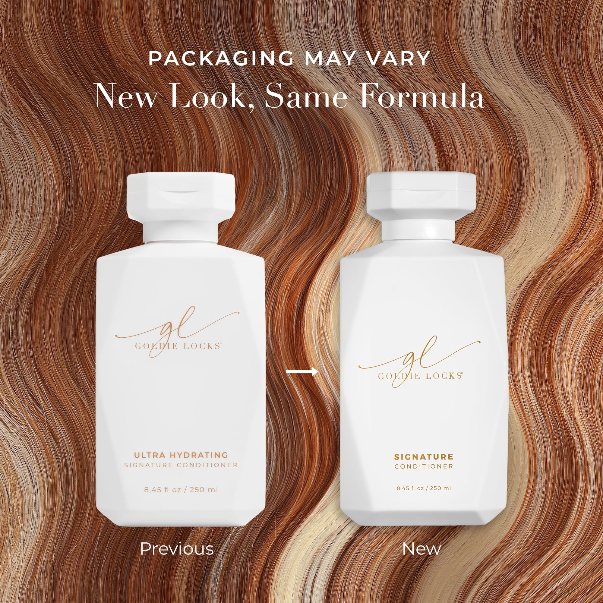Goldie Locks conditioner label closeup highlights sulfate-free and vegan benefits.