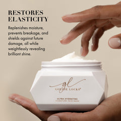 Goldie Locks Ultra Hydrating Mask applied to damp hair shows smoothing action