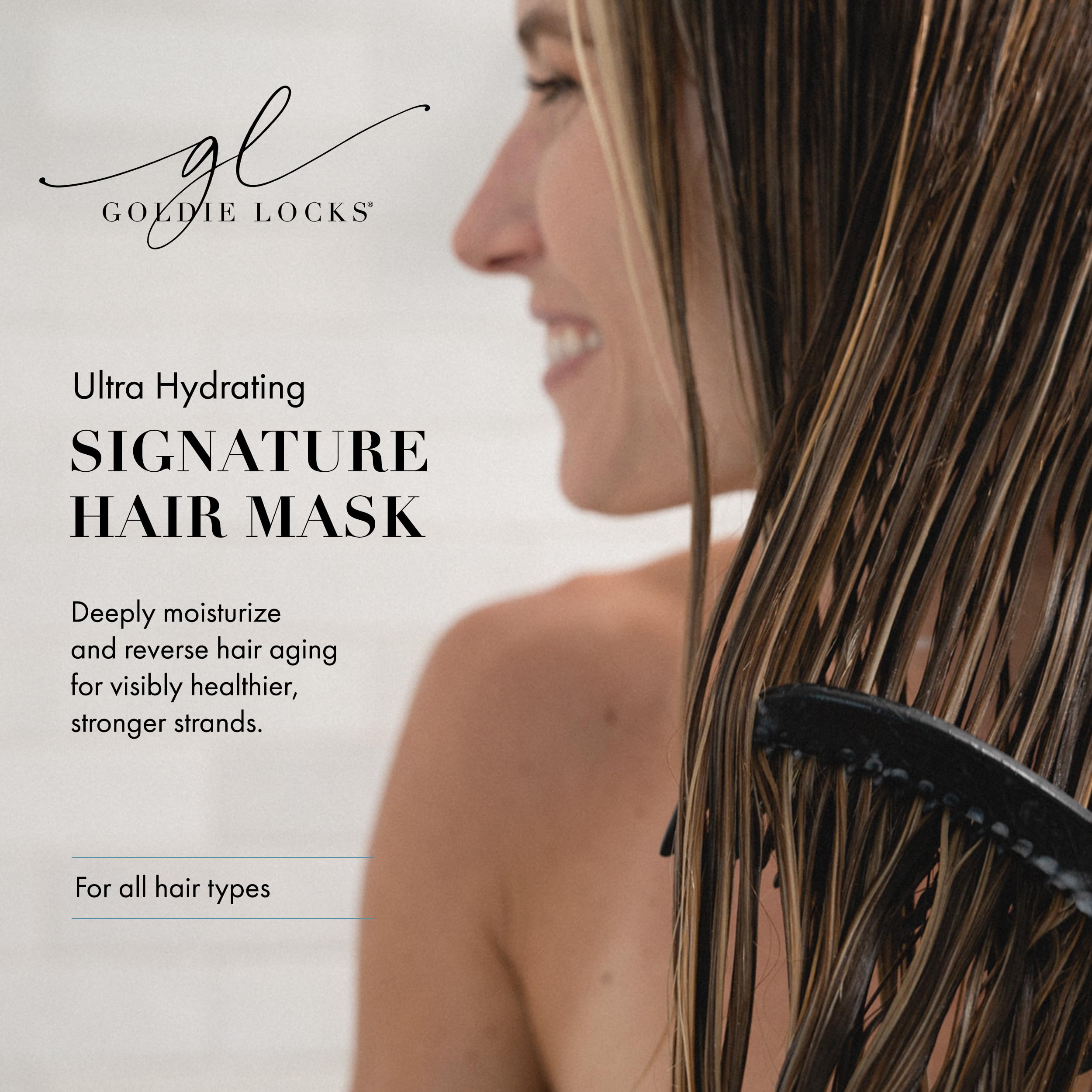 Goldie Locks Ultra Hydrating Mask being poured demonstrates easy application and hydration