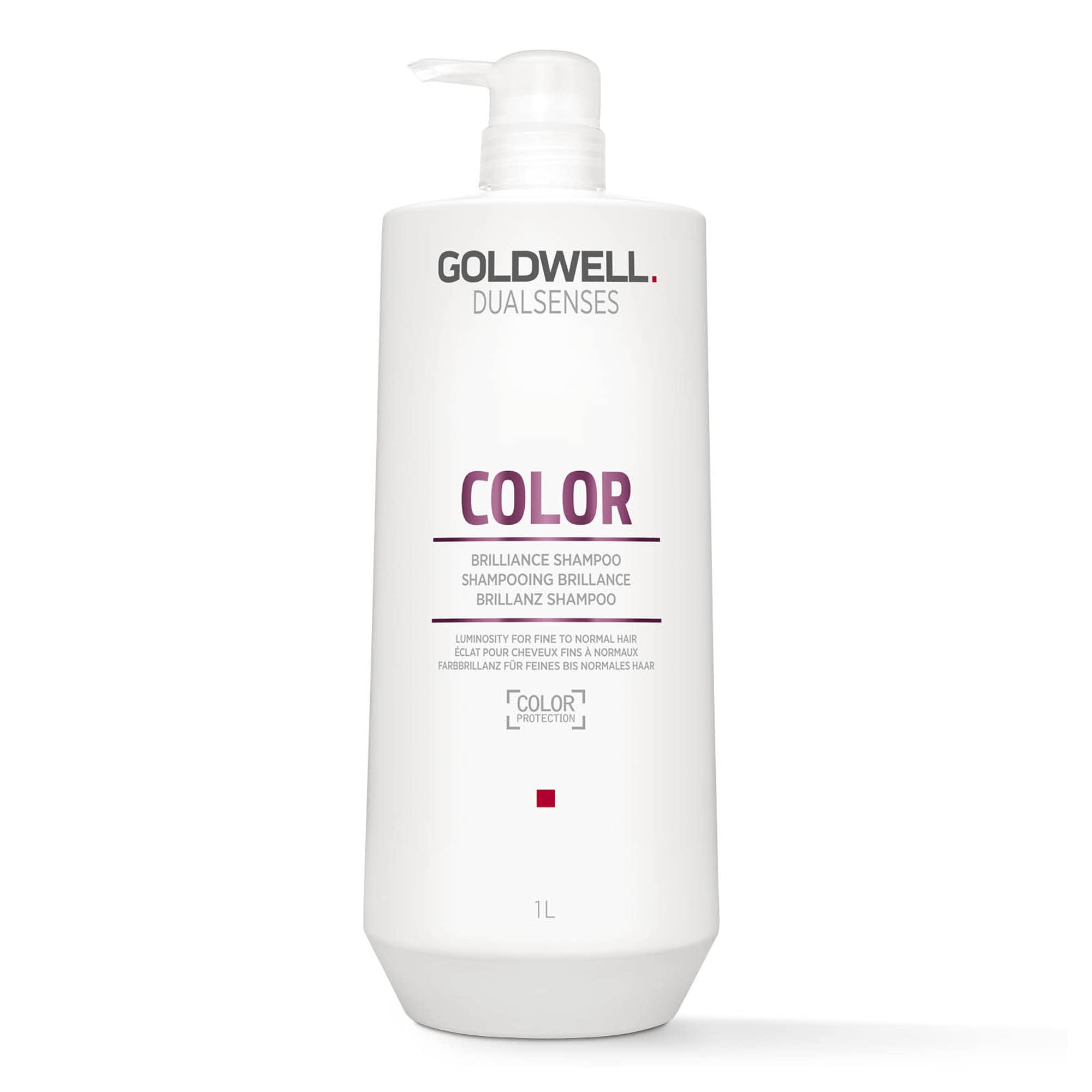 Goldwell Dualsenses Color Brilliance Shampoo 1L bottle, color protection for vibrant, long-lasting results.