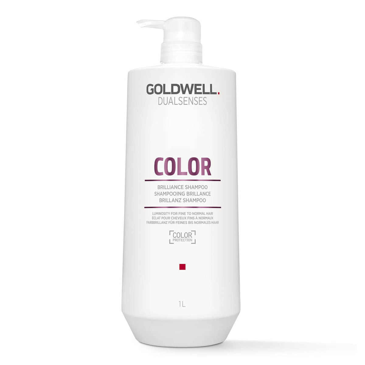 Goldwell Dualsenses Color Brilliance Shampoo 1L bottle, color protection for vibrant, long-lasting results.