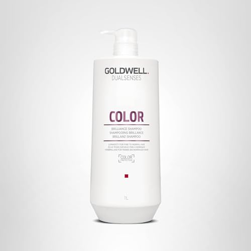 Goldwell Dualsenses Color Brilliance Shampoo 1L bottle, color protection for salon-like shine at home.
