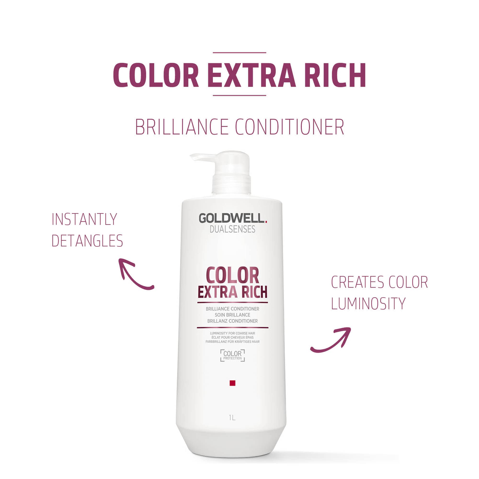 Goldwell Dualsenses Color Extra Rich Brilliance Conditioner bottle dispense for easy use