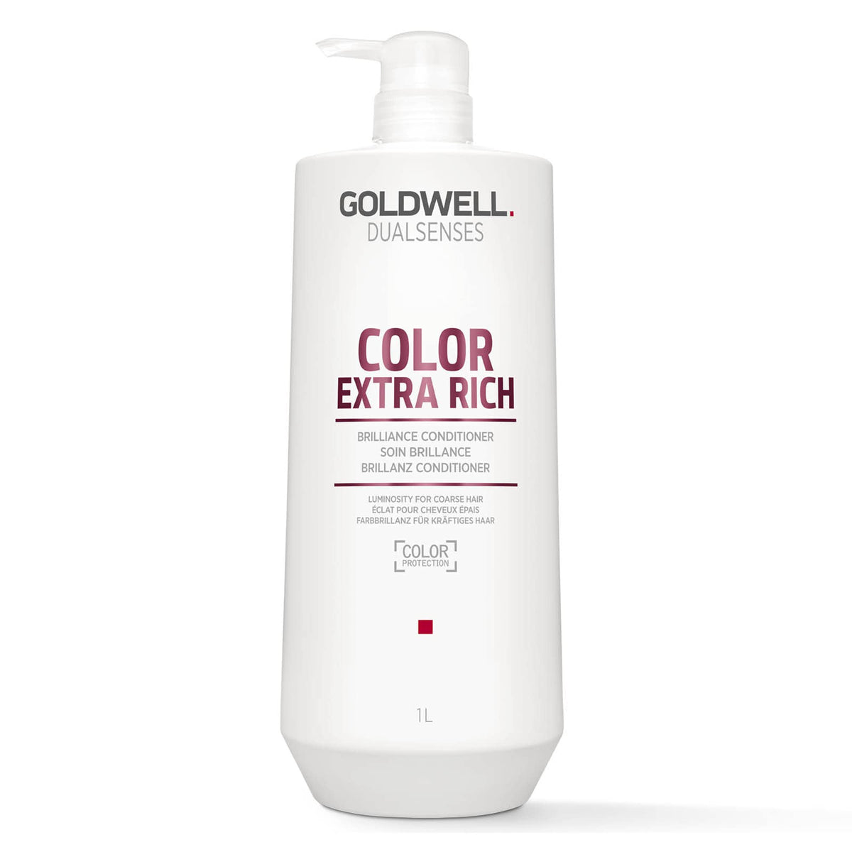 Goldwell Dualsenses Color Extra Rich Brilliance Conditioner bottle pour enhances color vibrancy