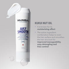Goldwell Dualsenses Just Smooth frizz-control image highlighting humidity resistance