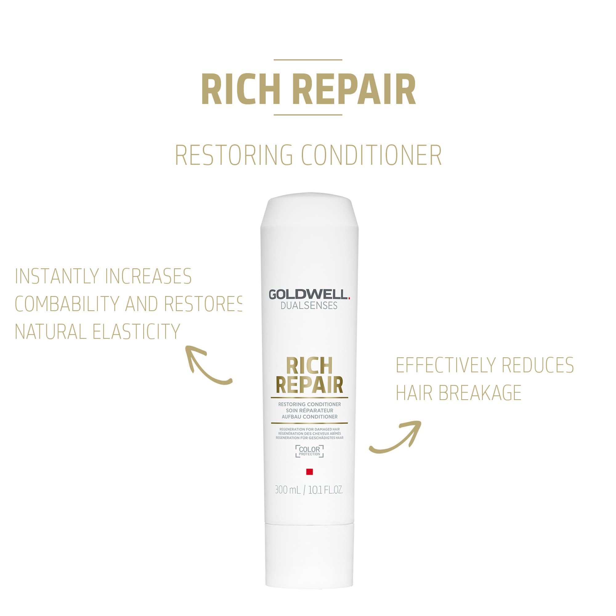 Detalle del envase de Goldwell DualSenses Rich Repair con crema reparadora.
