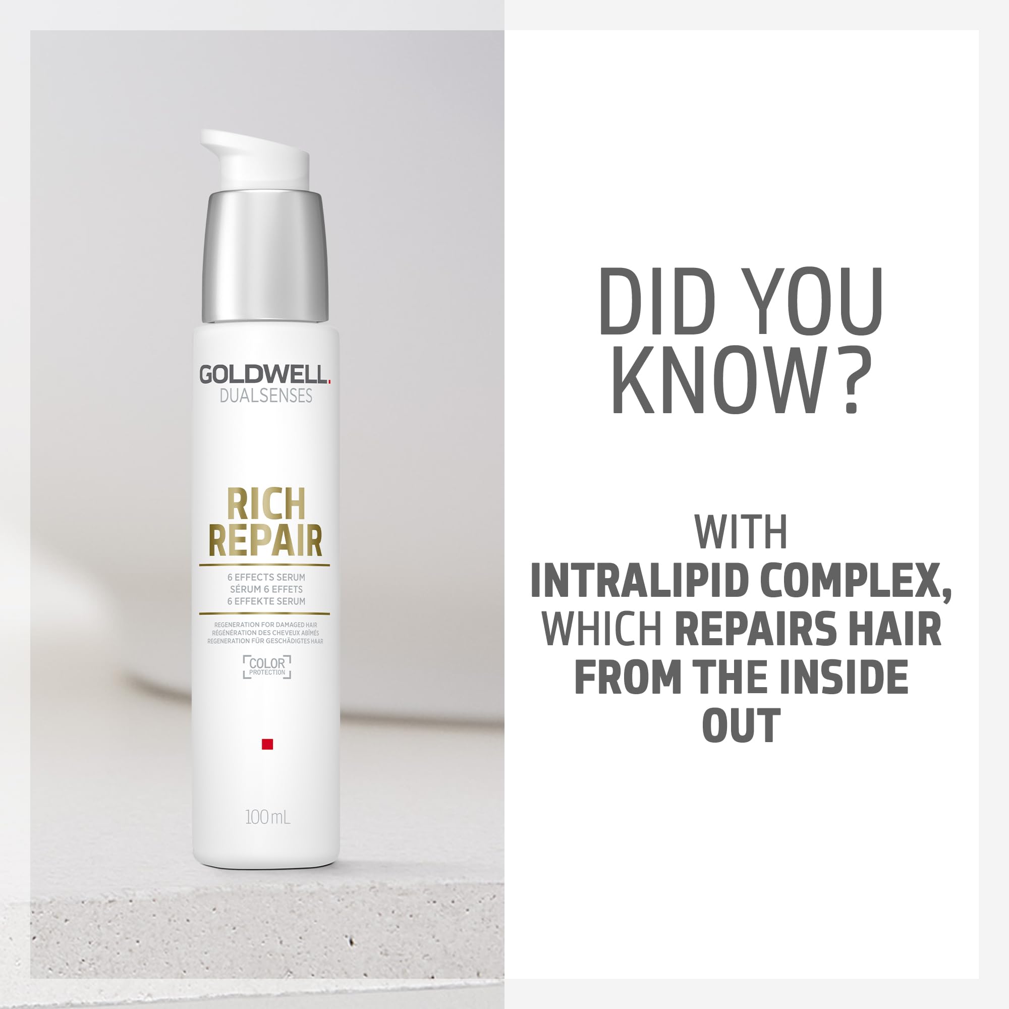 Goldwell DualSenses Rich Repair on hair delivering instant shine and softness.
