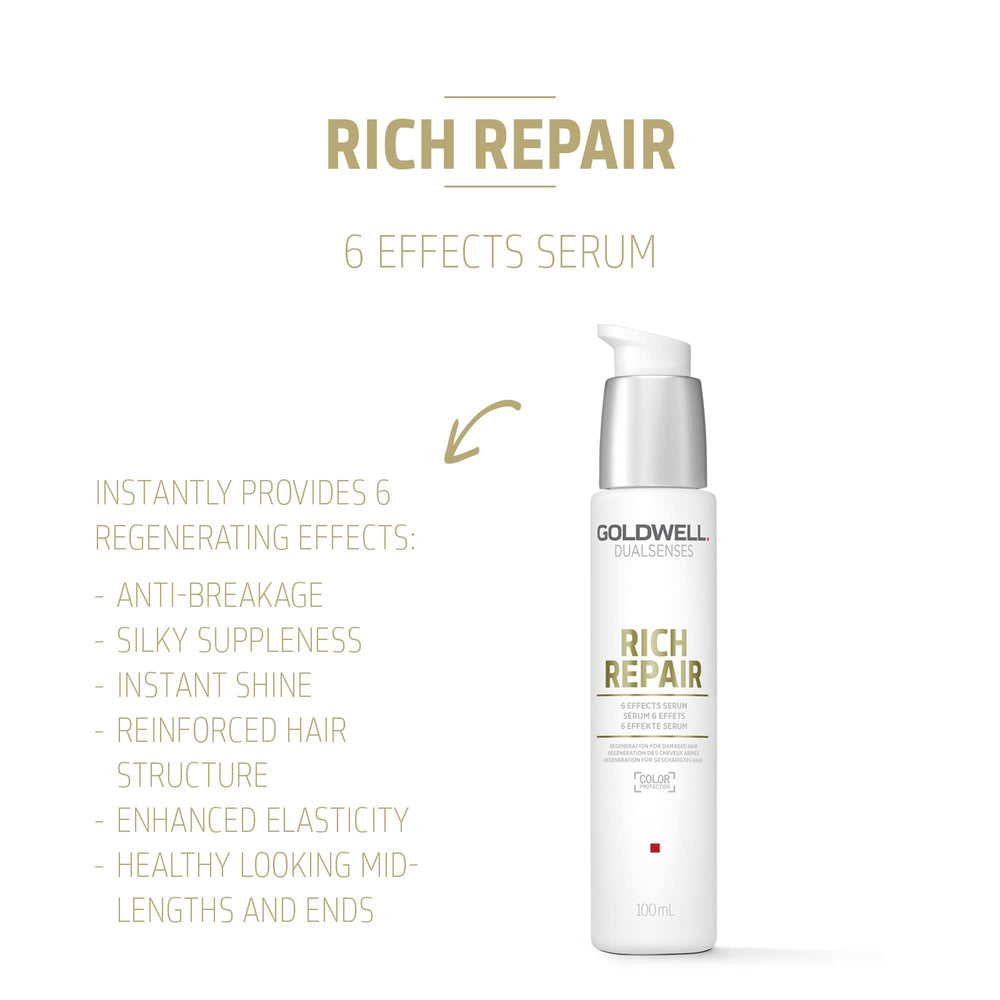 Goldwell DualSenses Rich Repair serum pump detail shows easy dispensing.