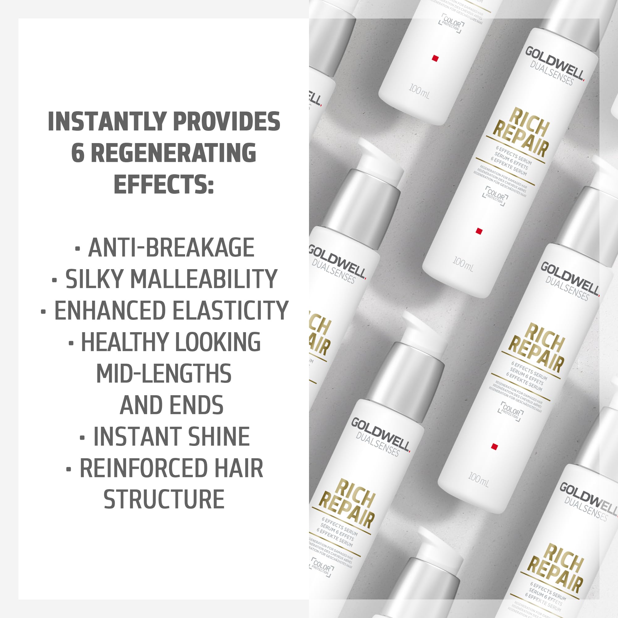 Goldwell DualSenses Rich Repair silky hair texture after treatment.