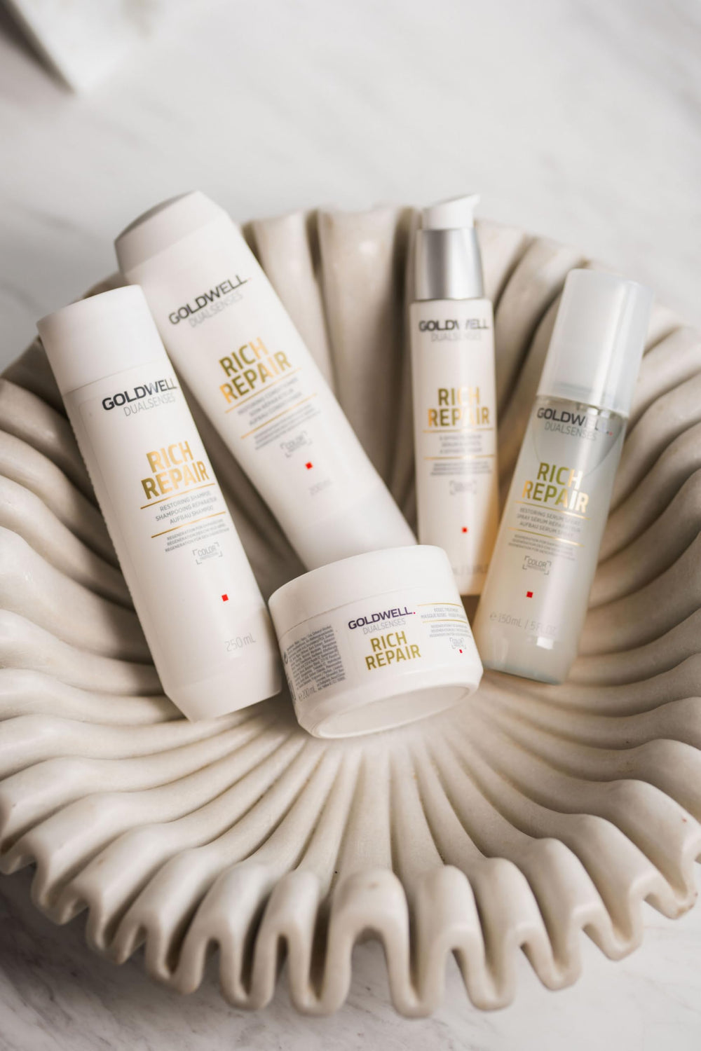 Sulfate-free formula label visible on Goldwell Rich Repair conditioner packaging