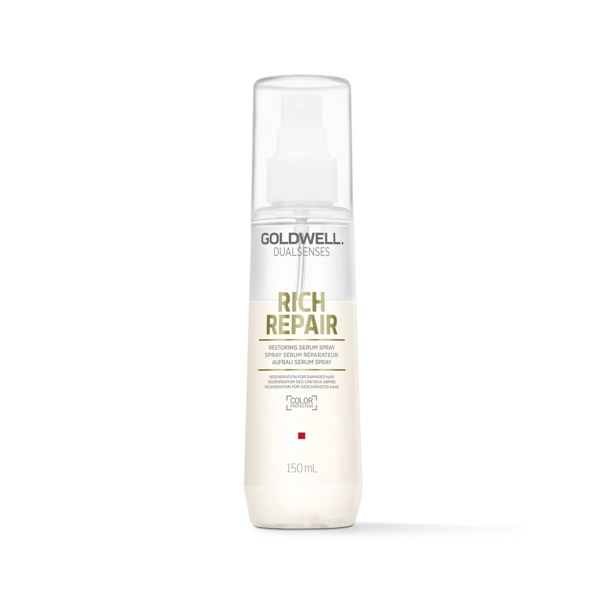 Goldwell Rich Repair Serum Spray, bote, aporta brillo suave y reparación profunda.
