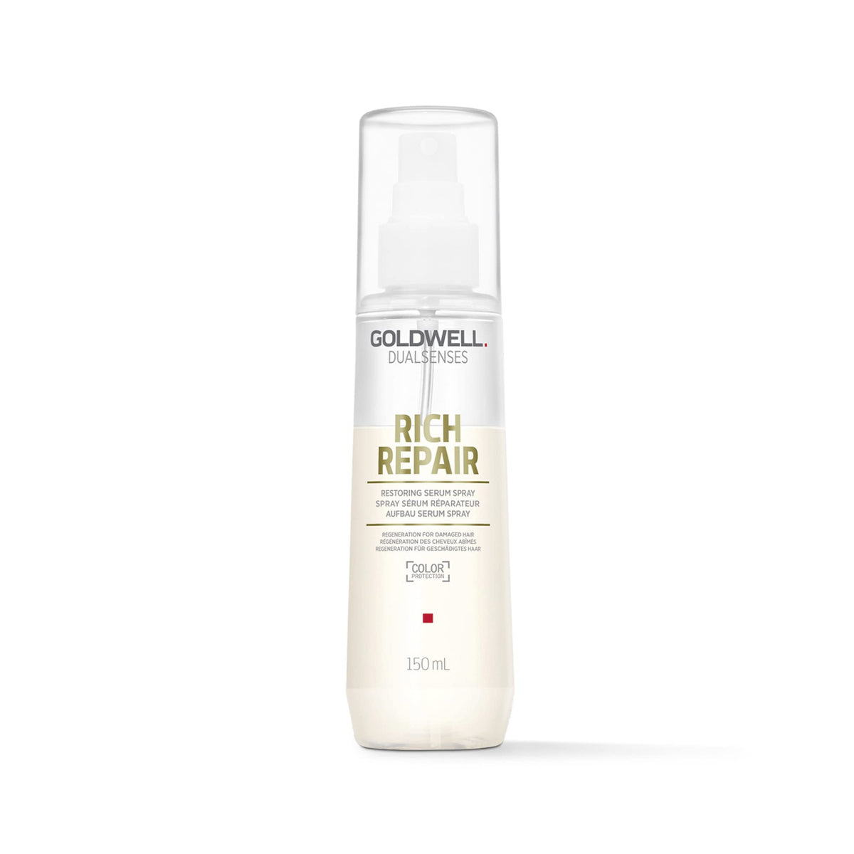 Goldwell Rich Repair Serum Spray, bote, aporta brillo suave y reparación profunda.