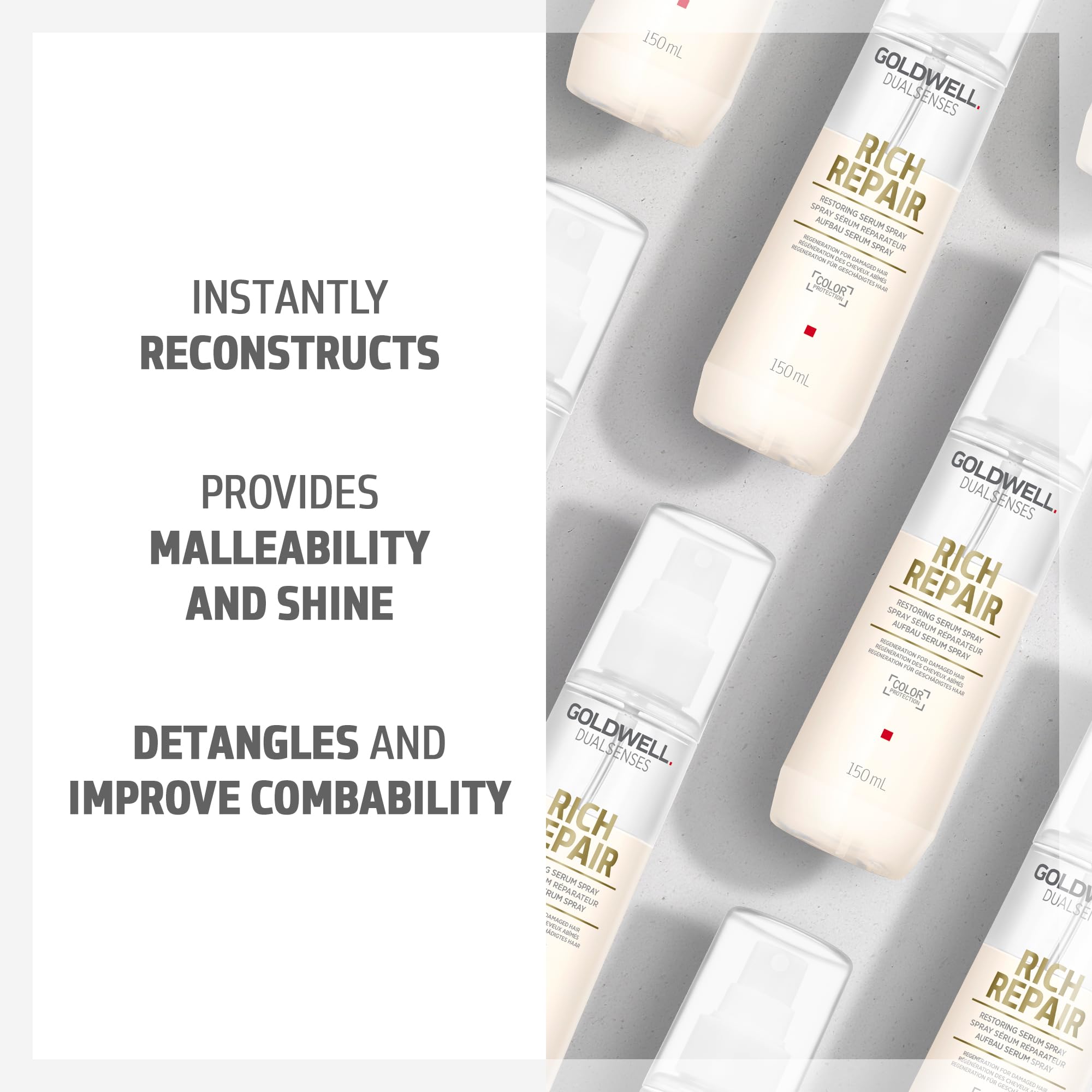 Goldwell Rich Repair Serum Spray, restauración interior del cabello para mayor resiliencia.