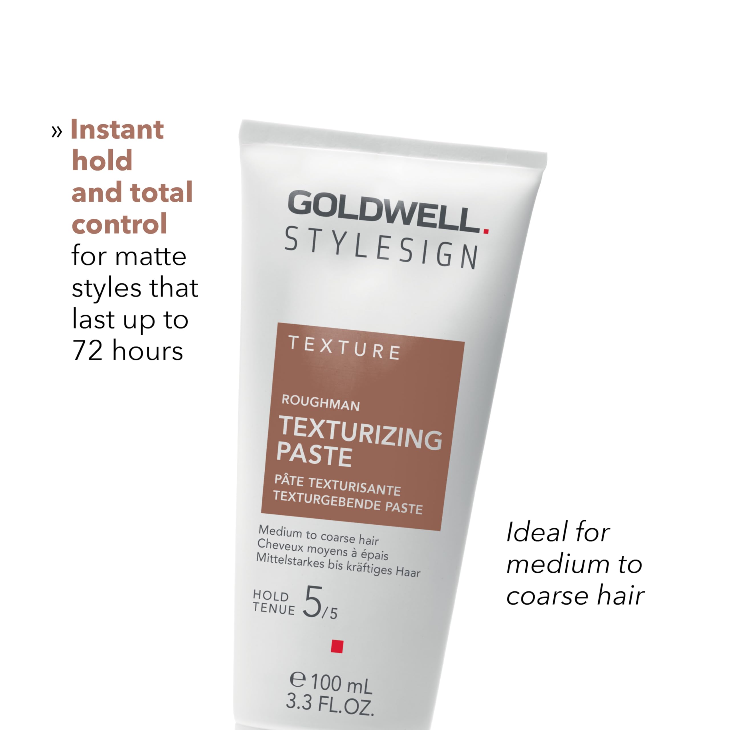 Goldwell Roughman Texturizing Paste shows a matte finish for durable, creative looks.