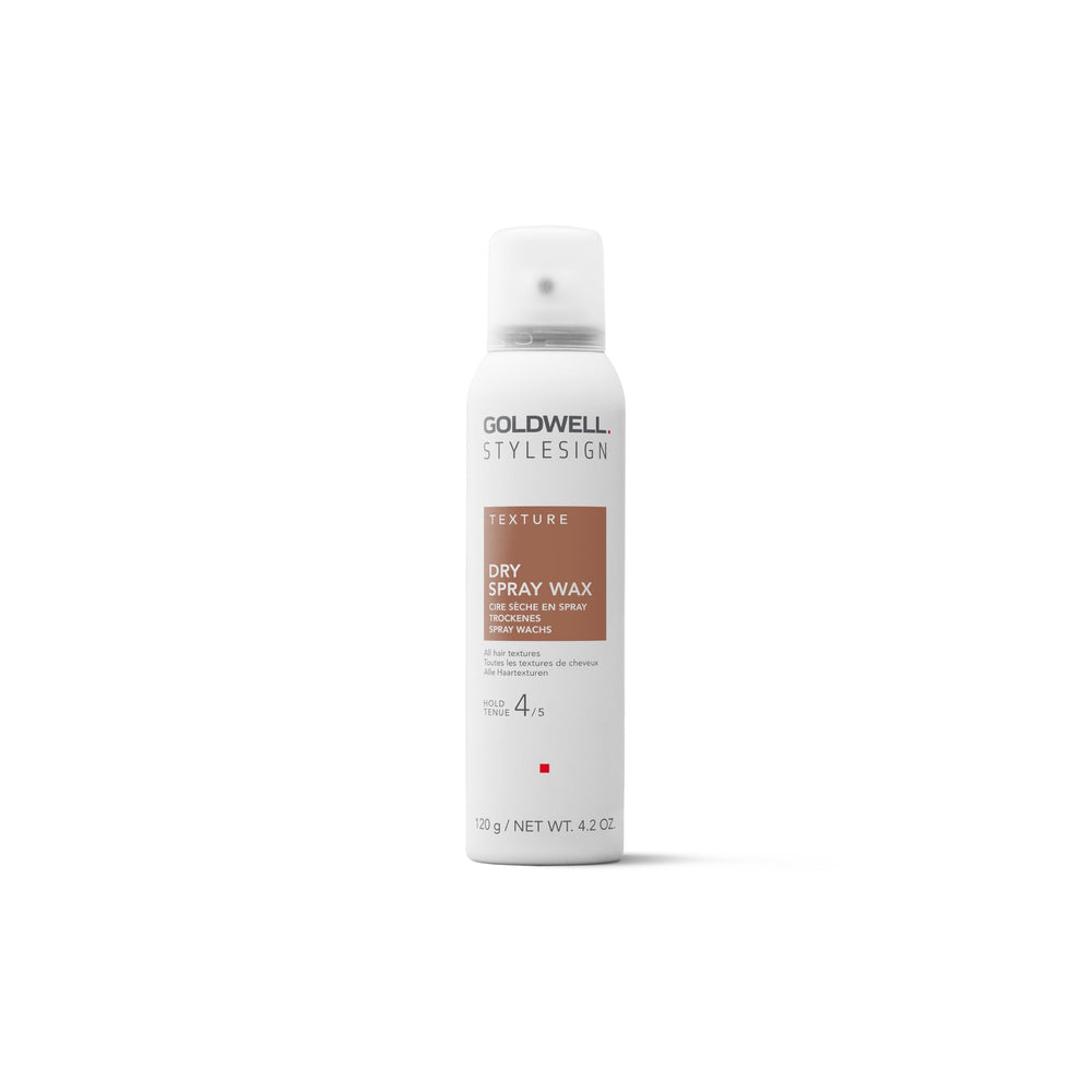 Goldwell StyleSign Dry Spray Wax bottle in use delivering quick application for sleek texture