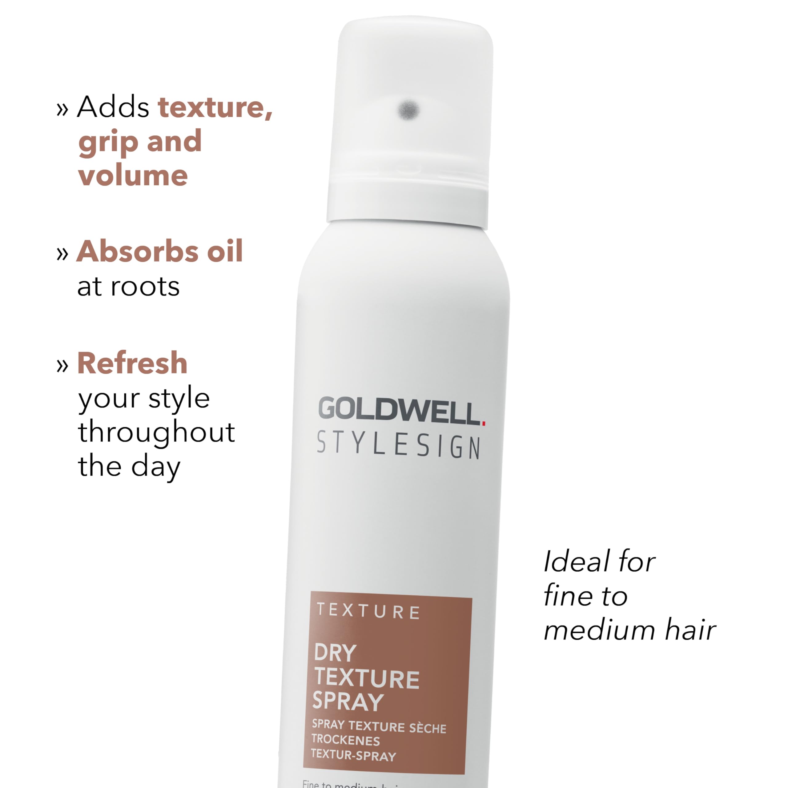 Goldwell StyleSign Dry Texture Spray texture-application demonstrates flexible styling for different lengths.