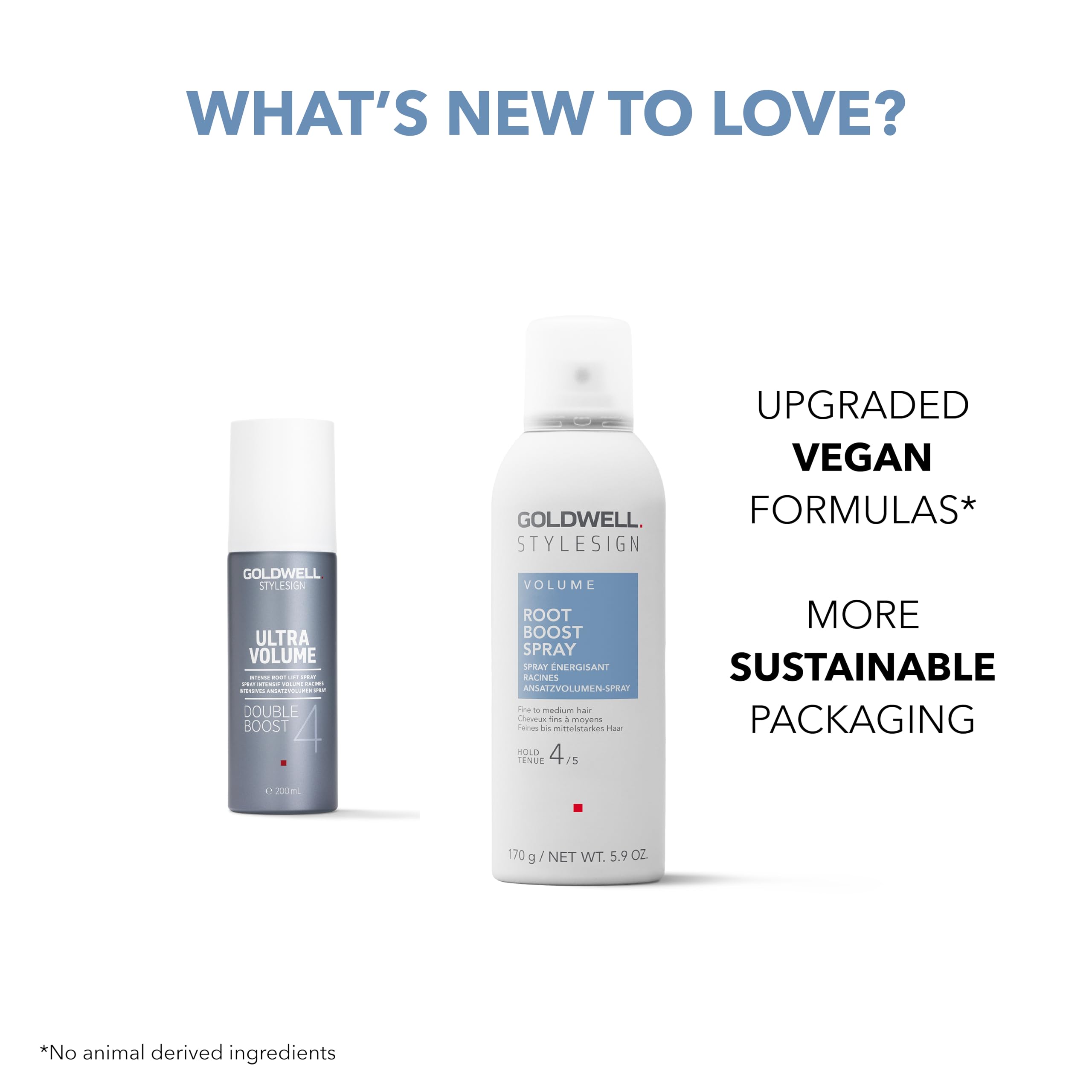 Goldwell StyleSign Root Boost Spray packaging notes vegan and climate-neutral features
