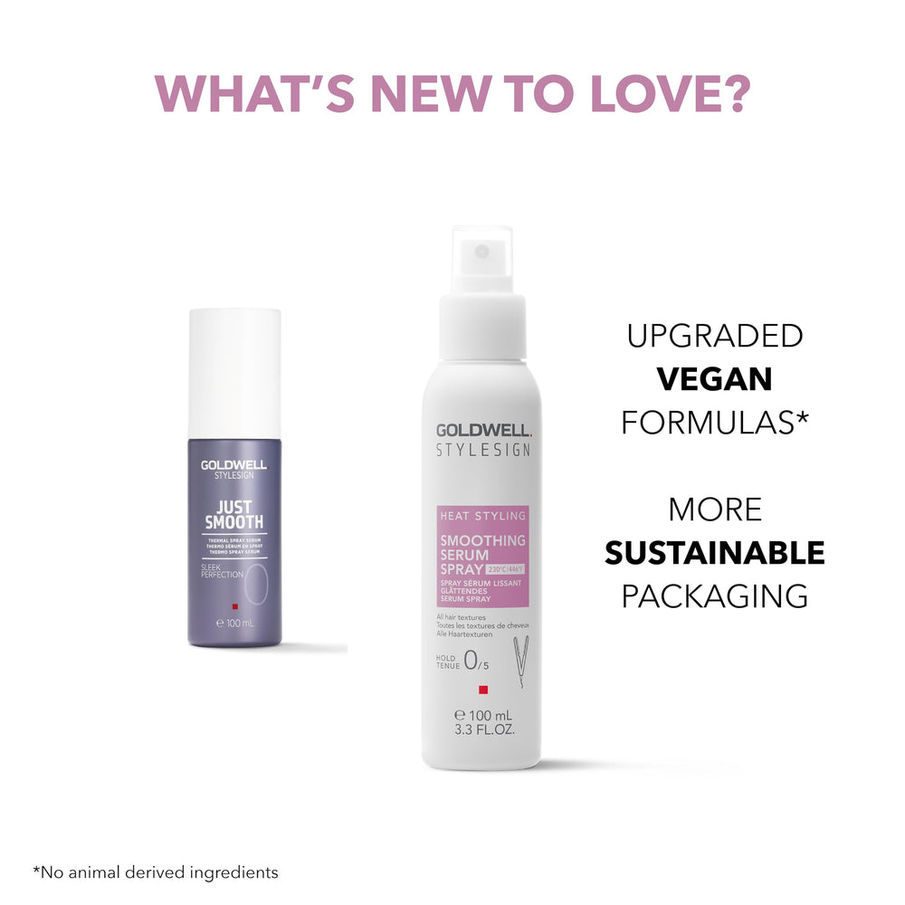 Goldwell StyleSign Smoothing Serum Spray on dry hair before blow-drying for smooth results.